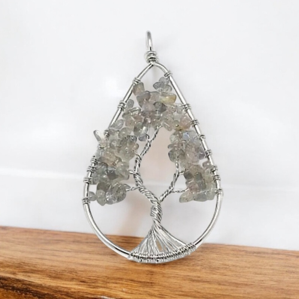 Yoga Labradorite Stone Gems Tree Of Life Pendants Reiki Healing Amulet Pendantβ